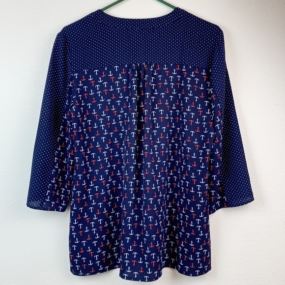 Stitch Fix: Cleo Kai nautical anchors print split round neck tunic top EUC - Picture 5 of 7